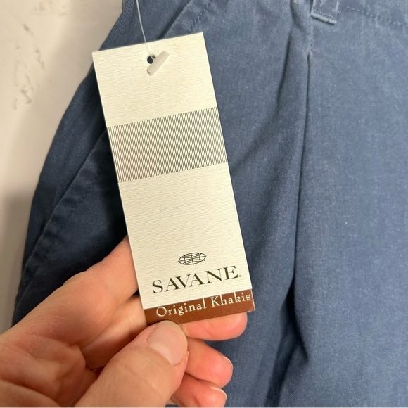 New Savane Men’s Flat Front Khaki Blue Shorts Size 34W BNWT - Picture 2 of 5